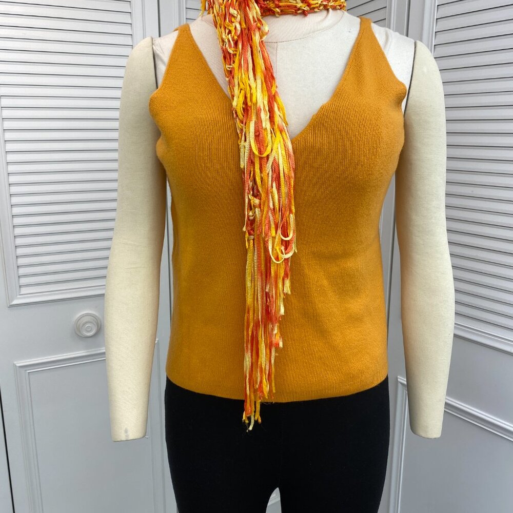 Crochet Poncho Top Oranges Tie Dye OS Doubles as Scarf - Picture 6 of 11